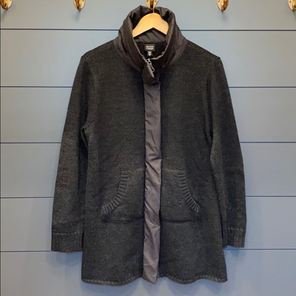 Eileen Fisher Merino Wool Zip Up Cardigan M